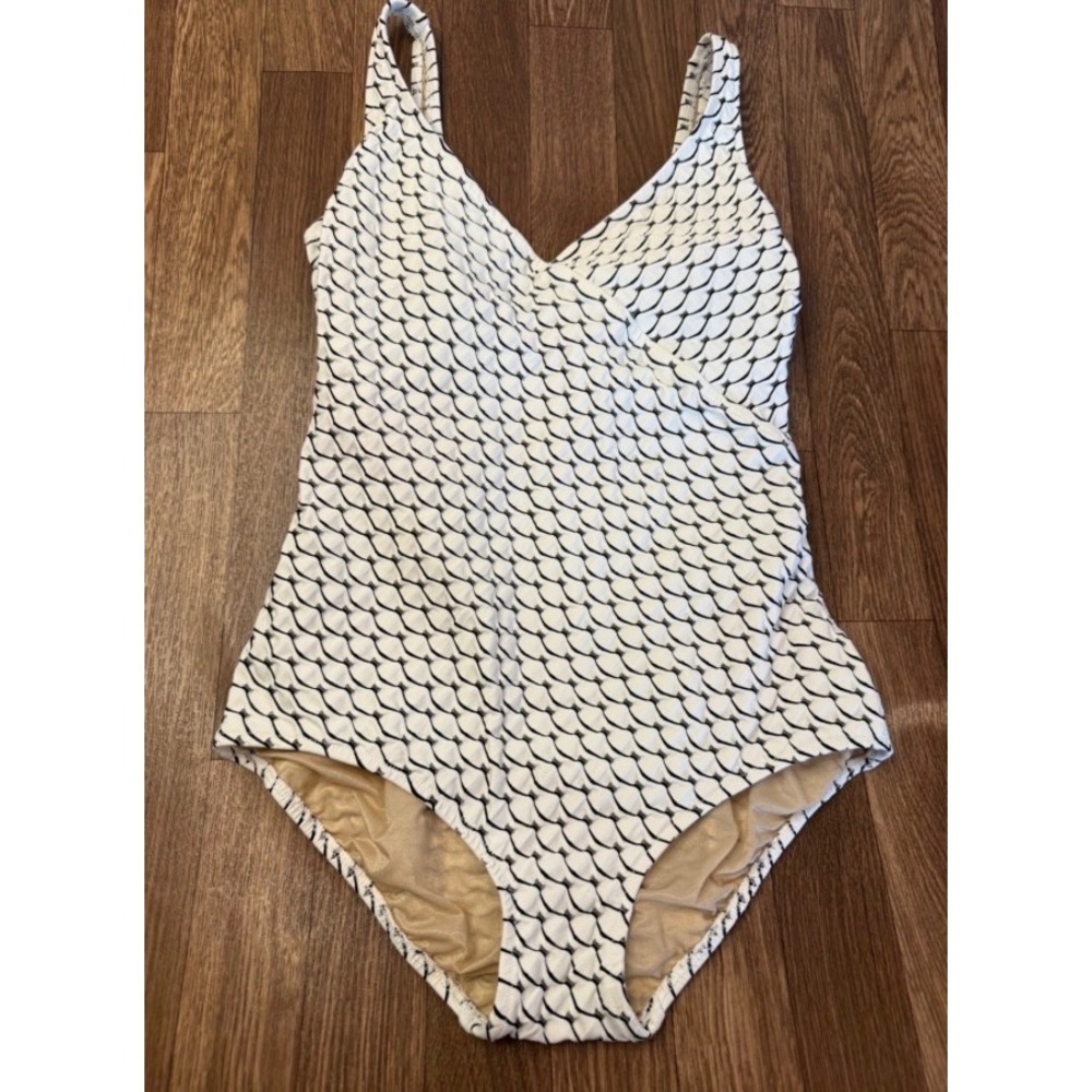 Gottex Vintage One Piece Swimsuit Fish Scale Scallop‎ Print Black White Size 16